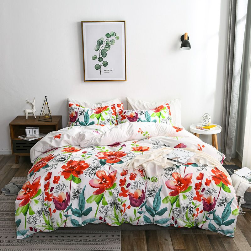 Soft Vintage Flowers Printed Floral Bedding Duvet Cover Set