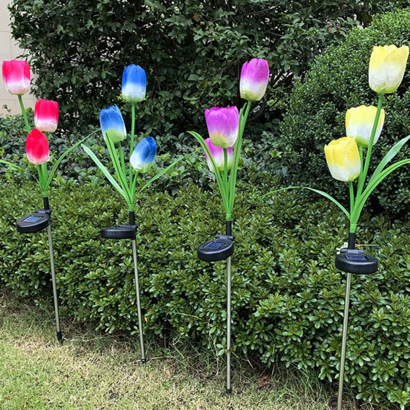 Solar Light Rose Tulip Sunflower Lily Flower Lawn Light Outdoor Garden Waterproof Solar Flower Lamp Landscape Lampes Solaire