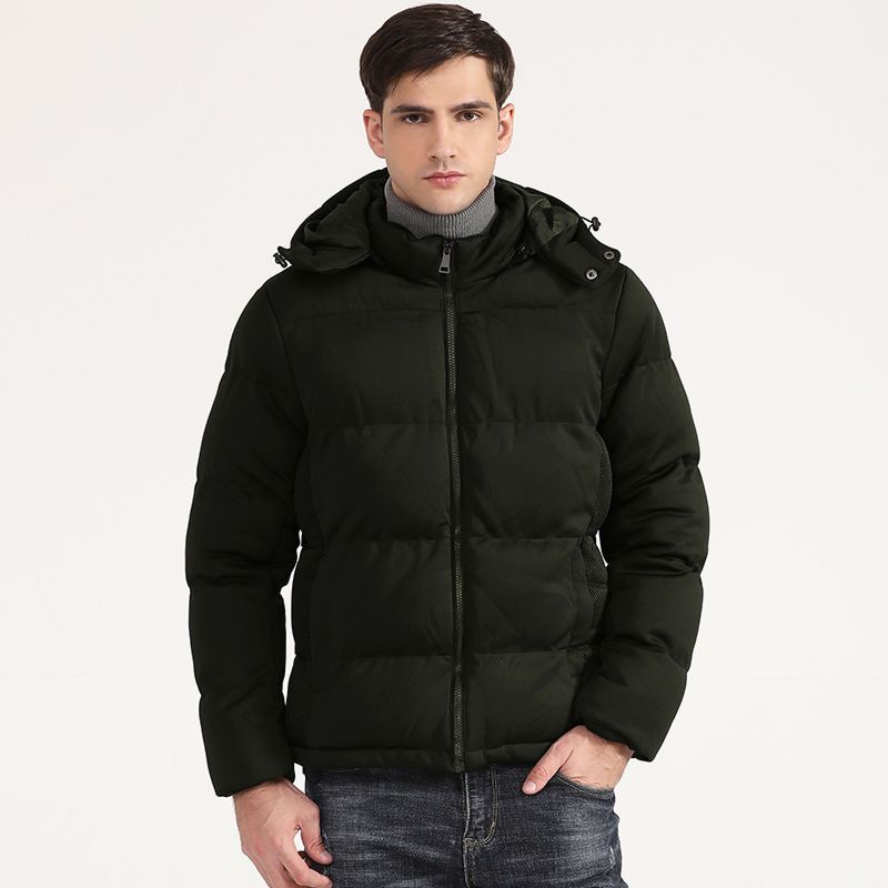 Solid Color Hooded Mens Puffer Jacket Men Slim and Thick Cotton Jacket