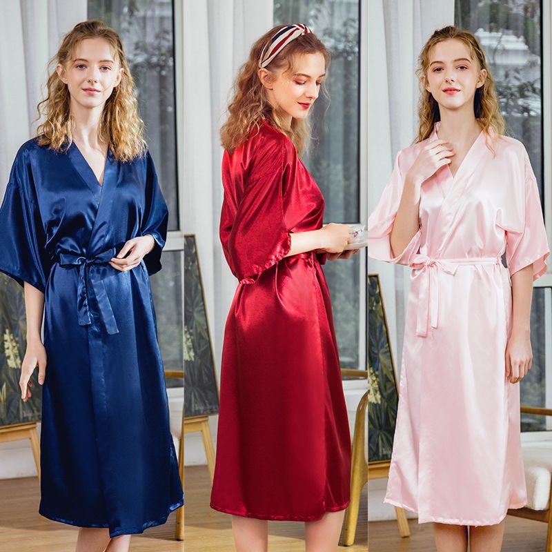 Solid Color Silk Wedding Dress Bridesmaid Bridal Robes Kimono Robe Bridesmaids Gifts Sets