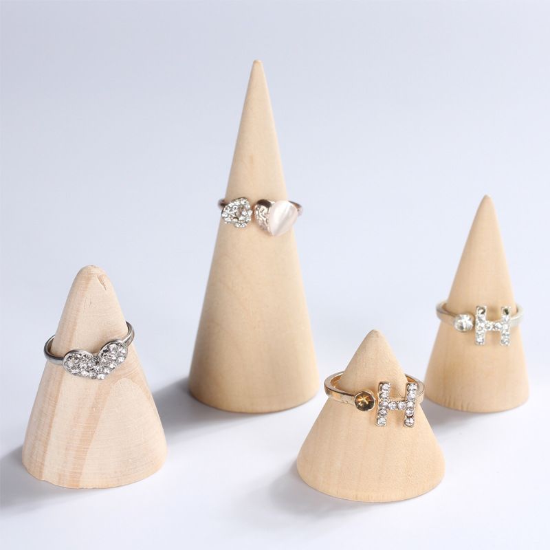 Solid Wood Conical Ring Display Stand Ring Seat Cone Jewelry Storage Rack Log Display Stand