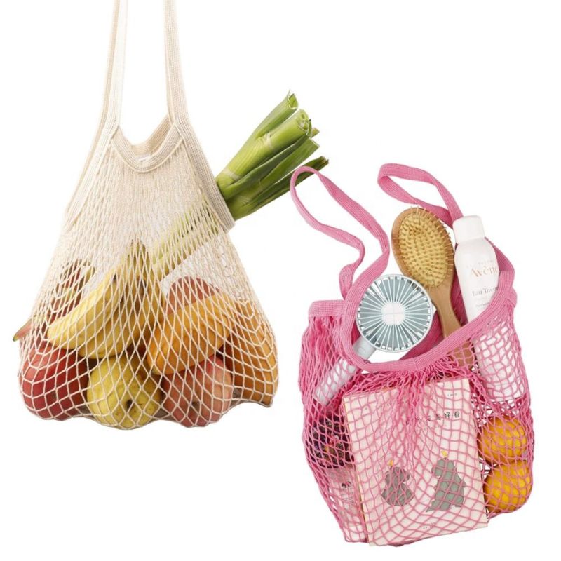 Sopurrrdy Reusable Cotton Mesh Net Grocery Bags Long Handle String Market Shopping Bag