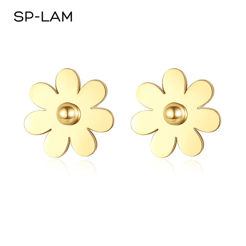 Sp-Lam Design Stainless Steel Daisy Flower Stud Earrings Women Jewelry