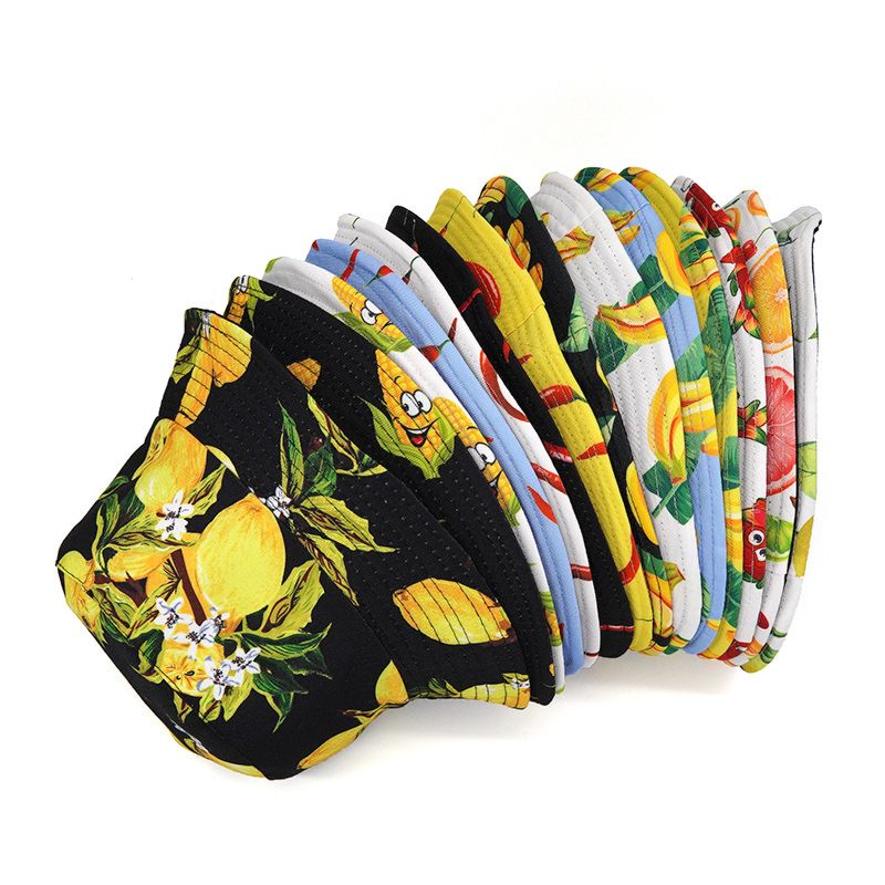 Spring and Outdoor Leisure Couple Fisherman Hat Colorful Fruit Printing Double-Sided Sun Hat