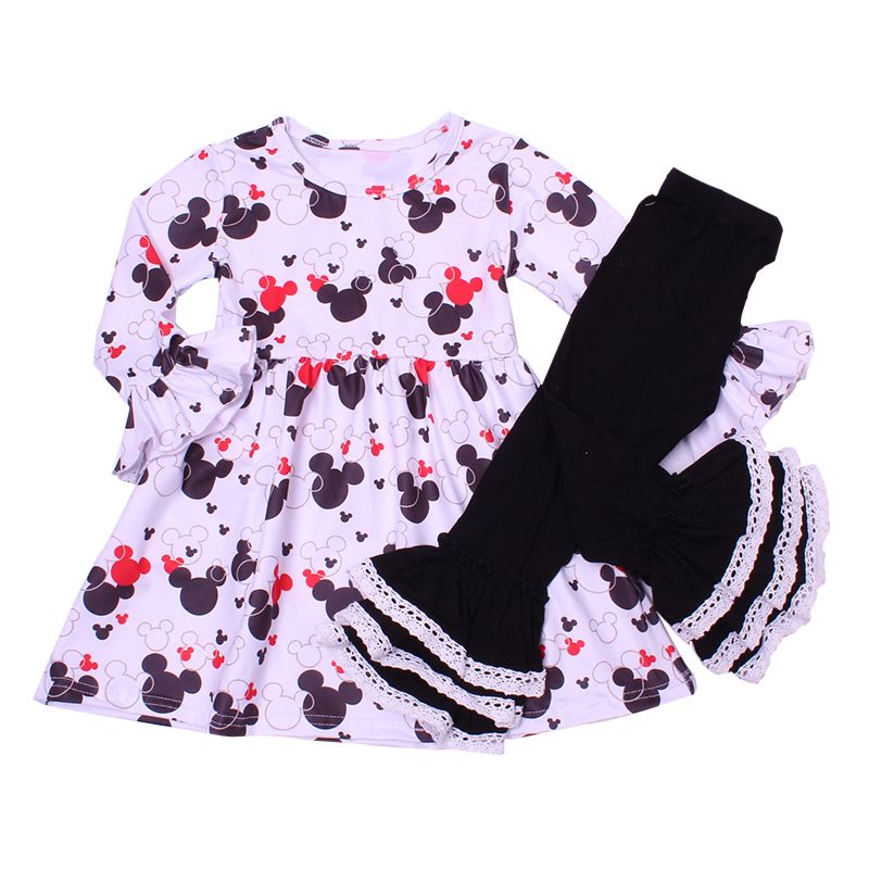 Spring Clothing Toddler Girl Sets Cute Cartoon Dress Sets Milk Silk Legging Outfits Smocked Clothes