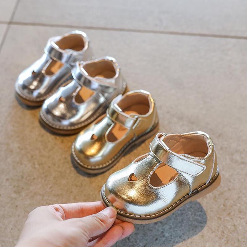 Spring Dress Toddler Baby Genuine Leather Ballet T Bar Sliver and Gold Baby Shoes