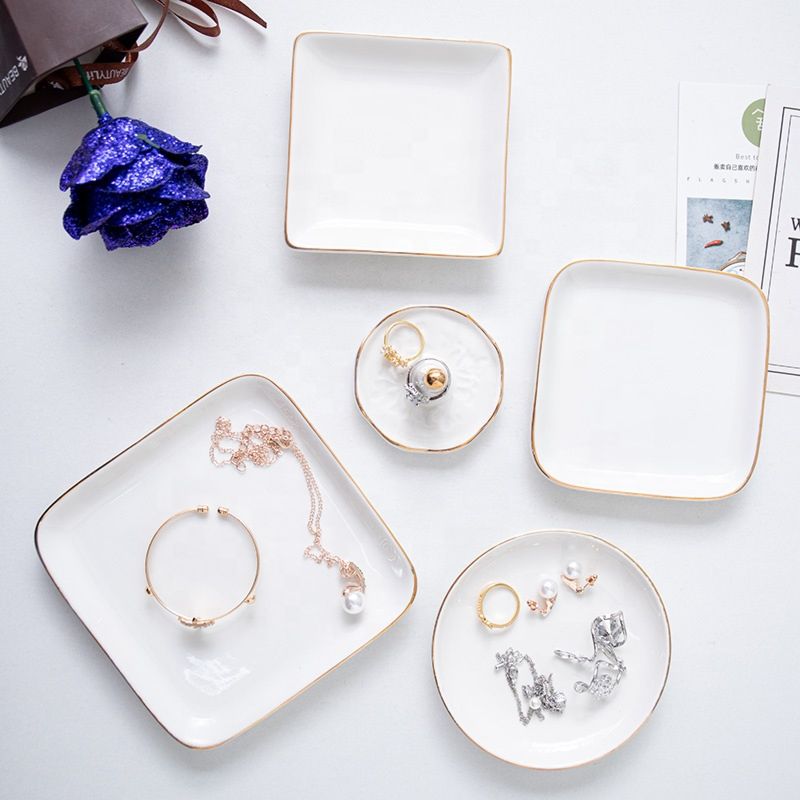 Square round Various Special Shaped White Ceramic Jewelry Dish Trinket Tray Customized Logos