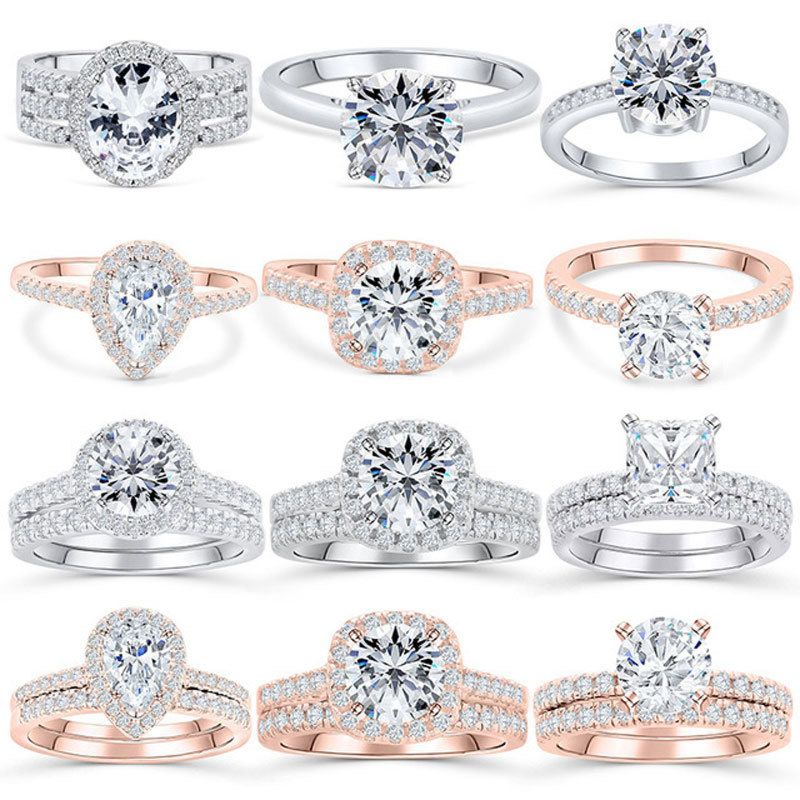 Square Zircon Engagement Rings 925 Sterling Silver Cz Diamond Ring for Women