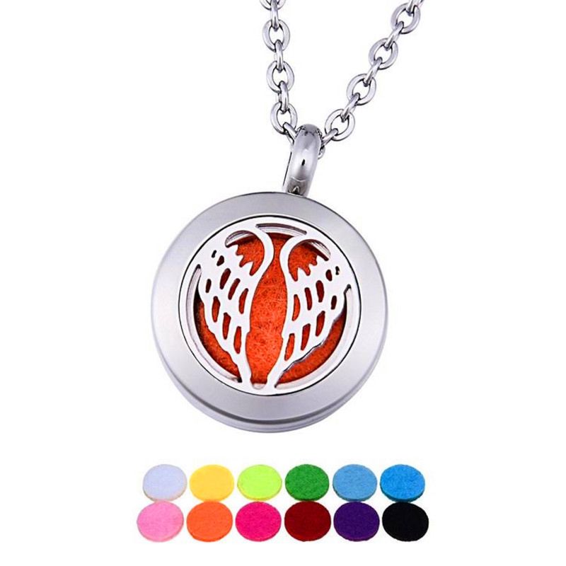 Stainless Steel Angel Wing Locket Pendant Aromatherapy Essential Oil Diffuser Necklace Jewelry
