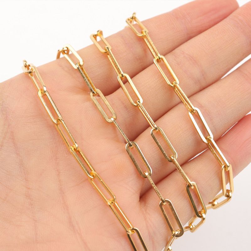 Stainless Steel Chain for Jewelry,18K Gold Plated Stainless Steel 4.2X14X1.0Mm Paper Clip Chain