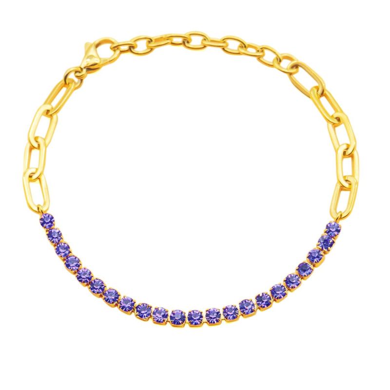 Stainless Steel Chain Link Cubic Zirconia Blue Rose Gold Silver Tennis Chain Iced Out Crystal Cz Diamond Tennis Bracelet