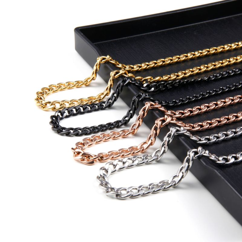 Stainless Steel Cuban Figaro Link Chain Necklace for Men Women Hip Hop Jewelry