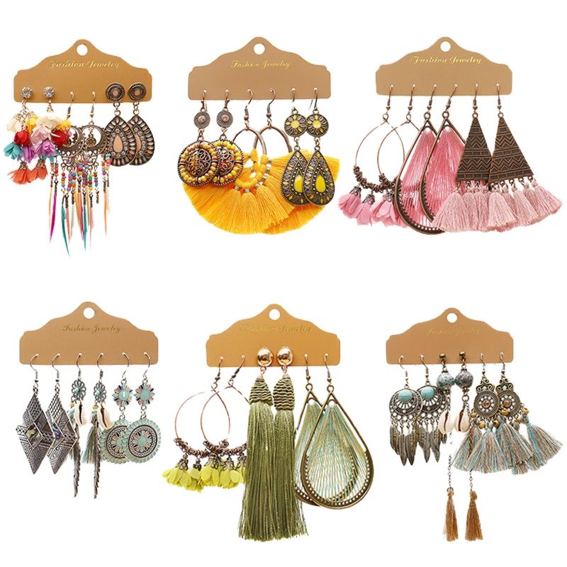 Stainless Steel Ethnic Earrings Woman Colorful Retro Tassel Pendant Earrings Bohemian Jewelry Earrings