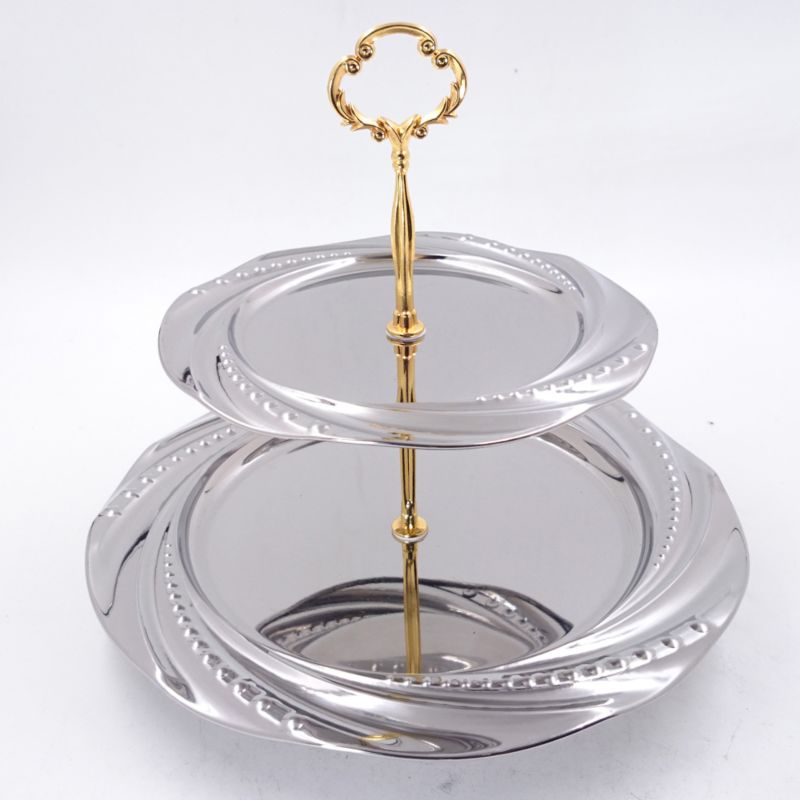Stainless Steel Fruit Plates round Shape Fruit Tray 2 or 3 Tier Dessert Plate Tray Wedding Cake Stands