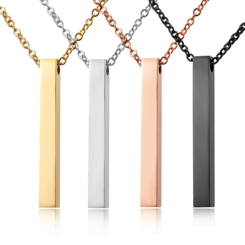 Stainless Steel Personalized Engraving Name Inspirational 3D Vertical Bar Necklace