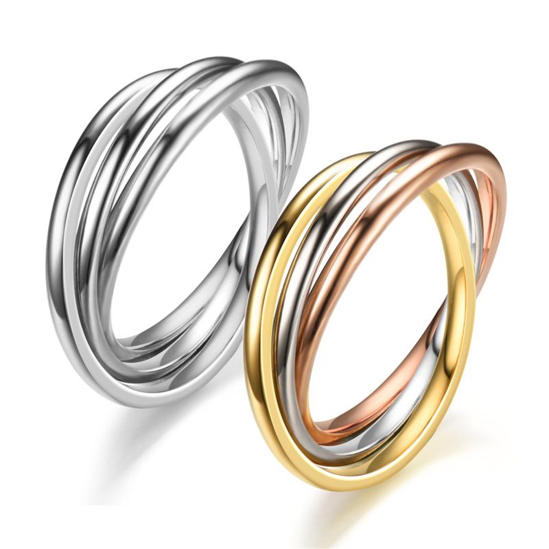 Stainless Steel Ring Triple Interlocked Rolling High Polish Ring Design