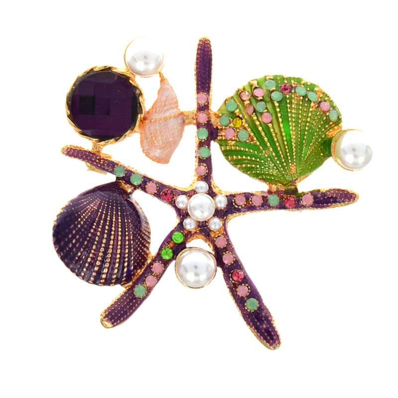 Starfish Brooch Pins Jewelry Rhinestone Pearl Broche Elegant Natural Shell Brooches Lady Brooch Pins