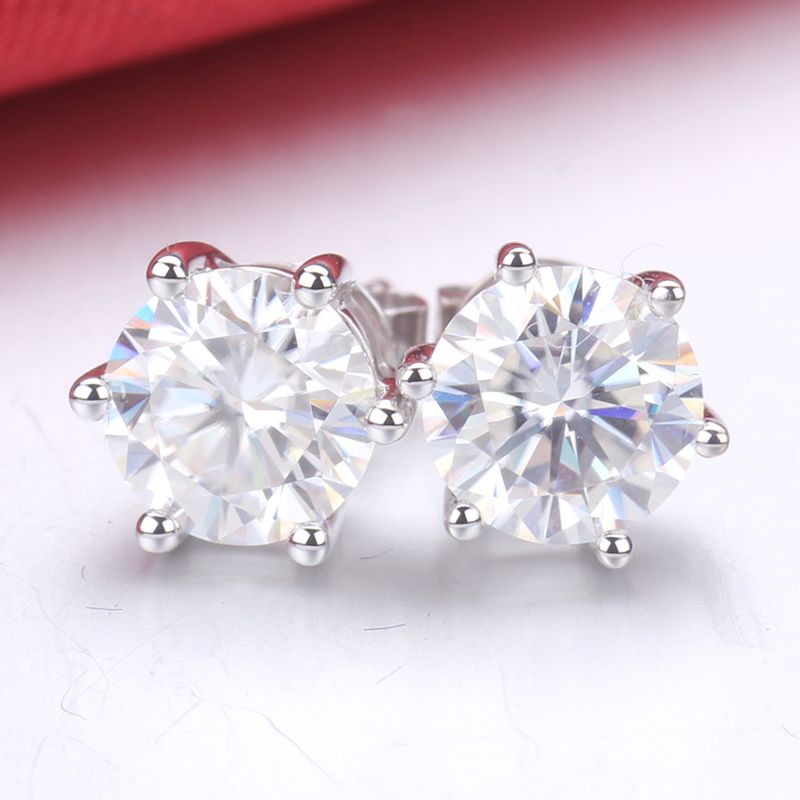 Starsgem 925 Silver Diamond Moissanite 1Ct 6.5Mm Sterling Silver Stud Earrings