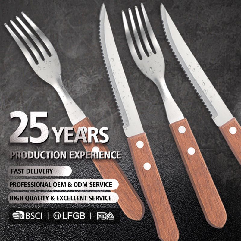 Steak Knife Set with Wooden Handle Steak Knife and Fork Cutlery Set