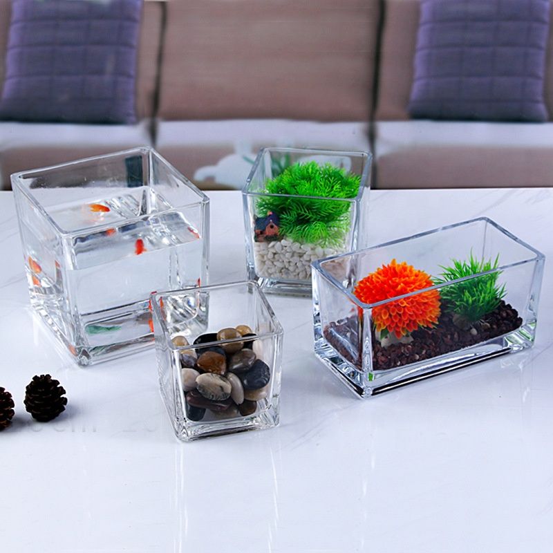 Stock Clear Glass Bud Flower Square Cube Vase