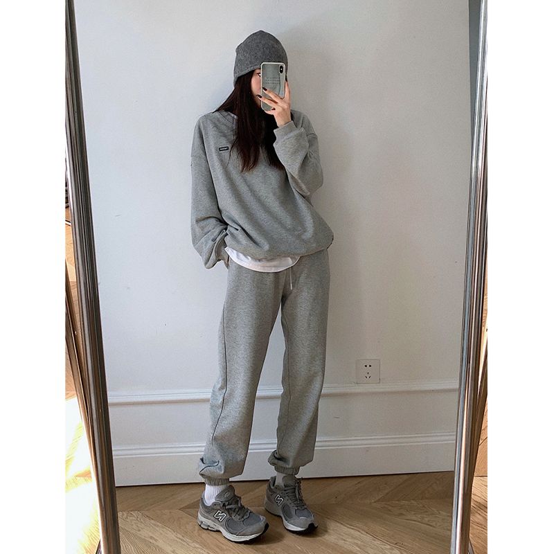 Streetwear Causal 2 Piece Set Women Long Sleeve Oversized Crewneck Sweatshirt and Sweatpants Set Women