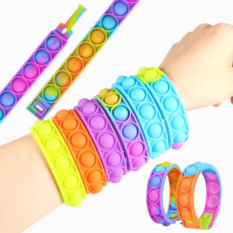 Stress Set Silicone Sj Rainbow Sensory Fun Kid Band Pulseira Watch Wristband Pulsera Push Bubble Pop Fidget Toy Bracelet