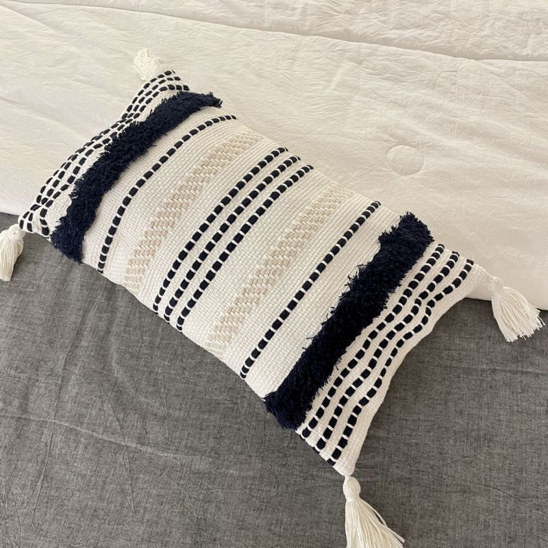 Striped Pattern Cushion Bed Decor Long Cushion Cover with Tassels Decoration Woven Home Decor