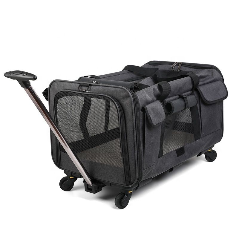 Style Handle Dog Trolley Bag with Wheel Durable Pet Travel Breathable Carrier Backpack Pet Cage For