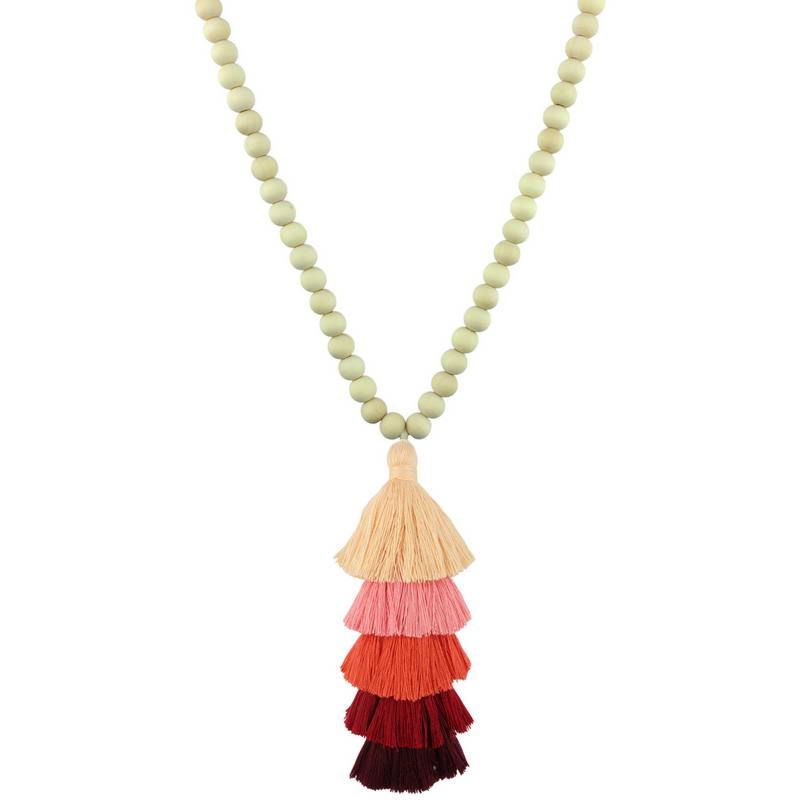 Style Multiple Necklace Layer Tassel Pendant Wood Necklace