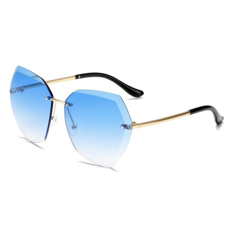 Style Personality Gradual Change Ocean Piece European and American Glasses Cut Edge Sunglasses Women Frameless Metal