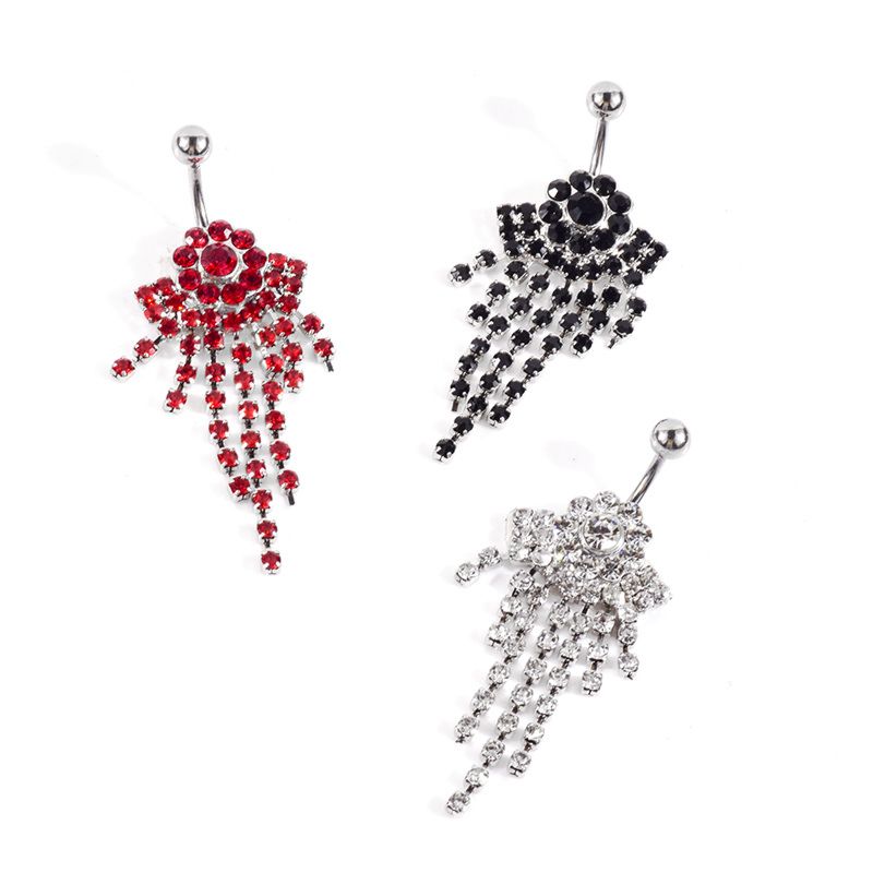 Style Tanji Silver Zircon Rhinestone Tassels Paw Belly Rings Belly Rings
