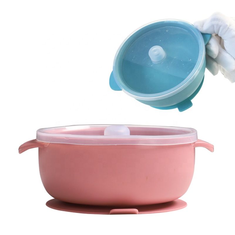 Stylish Pink Wash Silicone Baby Fruit Food Feeding Bowl with Lid