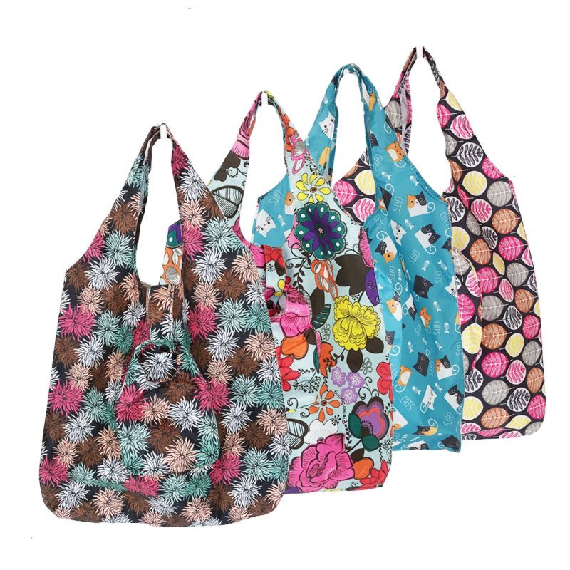 Sublimation Recycled Tote Ecobag 190T Foldable Shopping Bag Reusable Tote Nylon Waterproof Grocery Rip Stop Polyester Bag