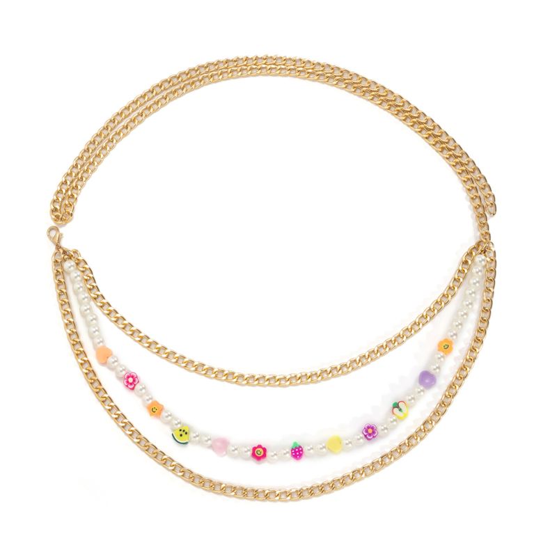 Tassel Fruit Daisy Soft Pottery Waist Chain Garden Chain Imitation Pearl Body Chain Female
