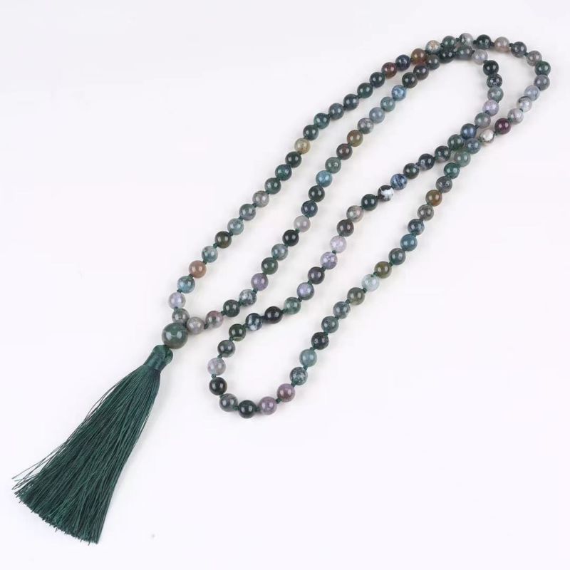 Tassel necklacea agate stone 108 mala beads