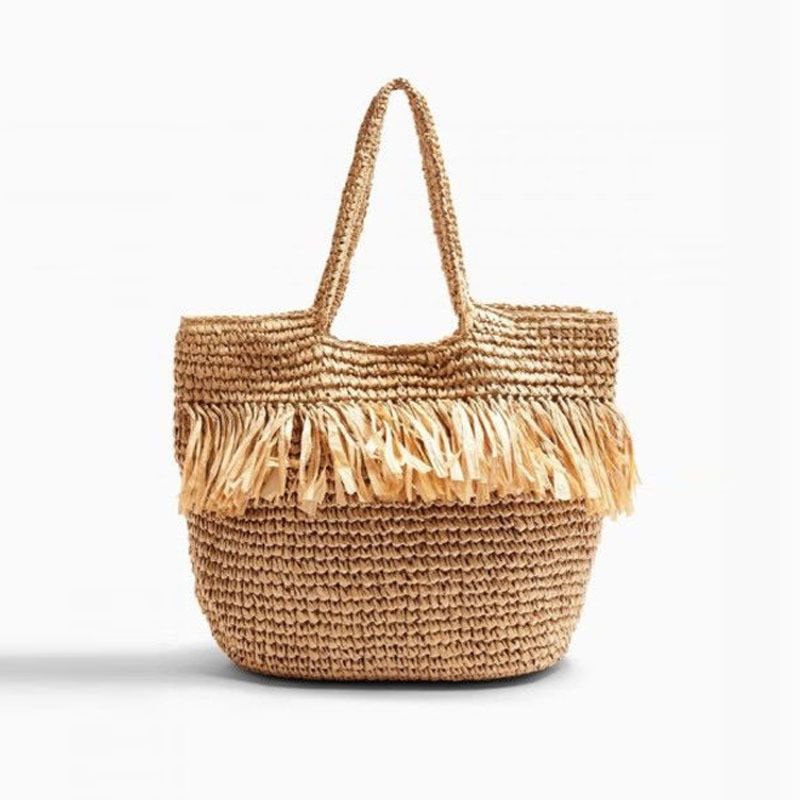 Tassel Straw Women's Handbags High Capacity Straw Women Shoulder Bag Beach Tote Bags for Women Fringed Wicker Bag