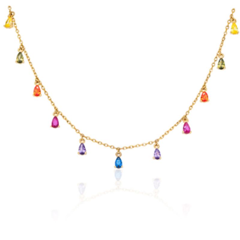 Temperament S925 Sterling Silver Color Diamond Pendant Necklace