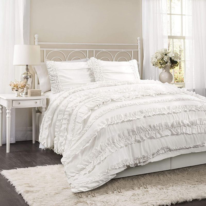 Three-Piece Ruffled Lace Cotton Bed Sheet in Bedsheets Bedding Set Double Size