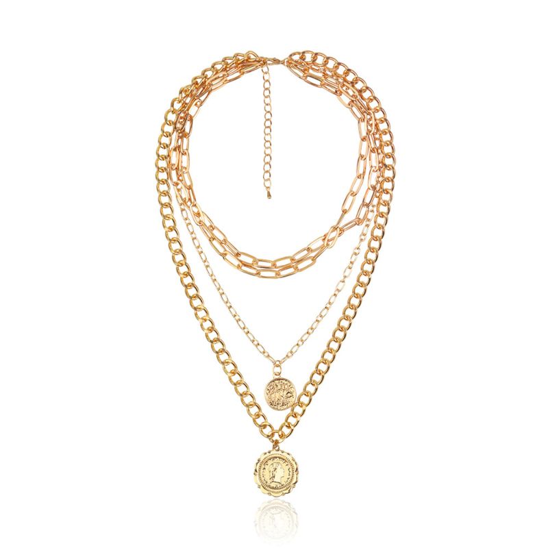 Three Layers Delicate Metal Chain Necklace with Alloy Charm