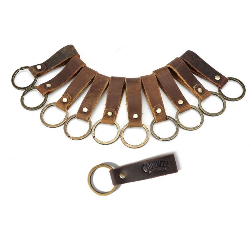 Tiding Promotional Brown Real Genuine Leather Keyring Key Holder Key Chain Cow Stamped Leather Keychain