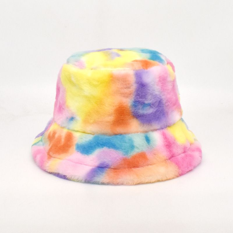 Tie-Dye Fisherman Hat Women Warm Basin Hat Popular Thick Plush Hat Men