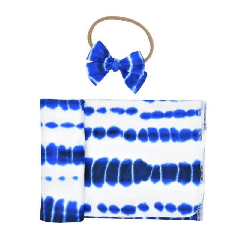 Tie Dye Printed Newborn Swaddling Blankets and Elastic Hairband 2Pcs Set 0-3M Baby Swaddle Blankets Headband Suit