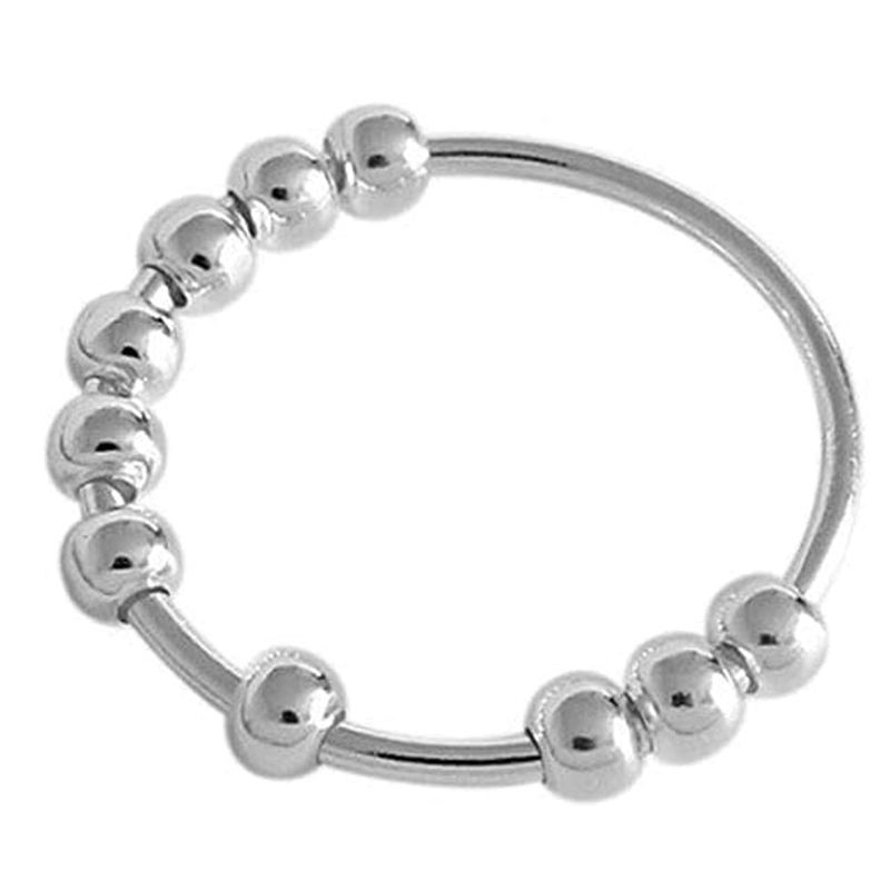 Tiktok Anxiety Sliding Beaded Ring Stainless Steel Spinner Anxiety Ring Anti-Stress Fidget Ring