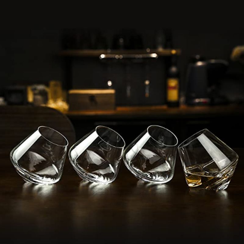 Tilted Crystal Whiskey Tumblers Old Fashioned Bourbon Glasses round Spin Glass Wine Cup