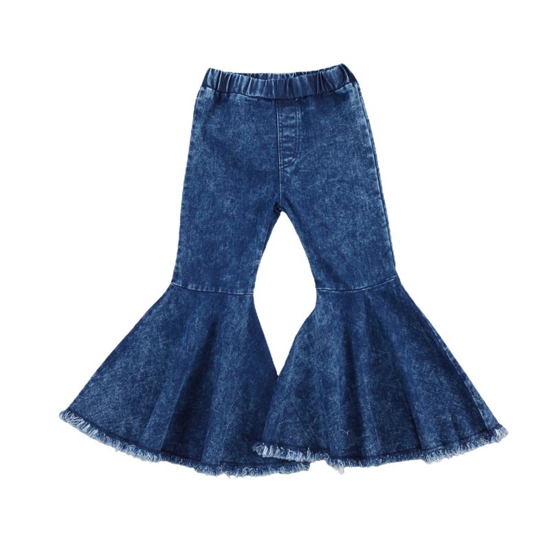 Toddler Baby Girl Flared Jeans Blue Bell-Bottom High-Waist Basic Denim Pants Spring Fall Outfit for 2-7 Years Old