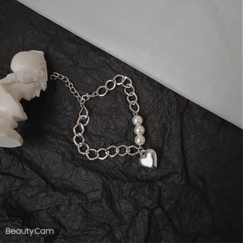Top Alloy Asymmetric Crude Chain Pearl Glossy Heart Bracelets Women