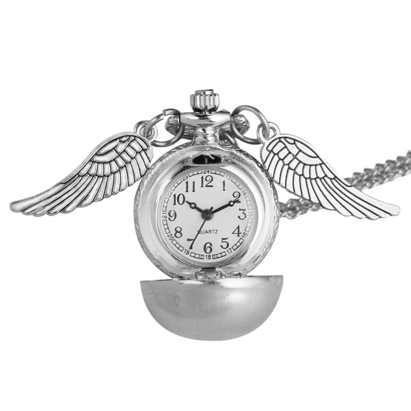 Top Pocket Watch Necklace Hollow Out Skeleton with Wing Flower