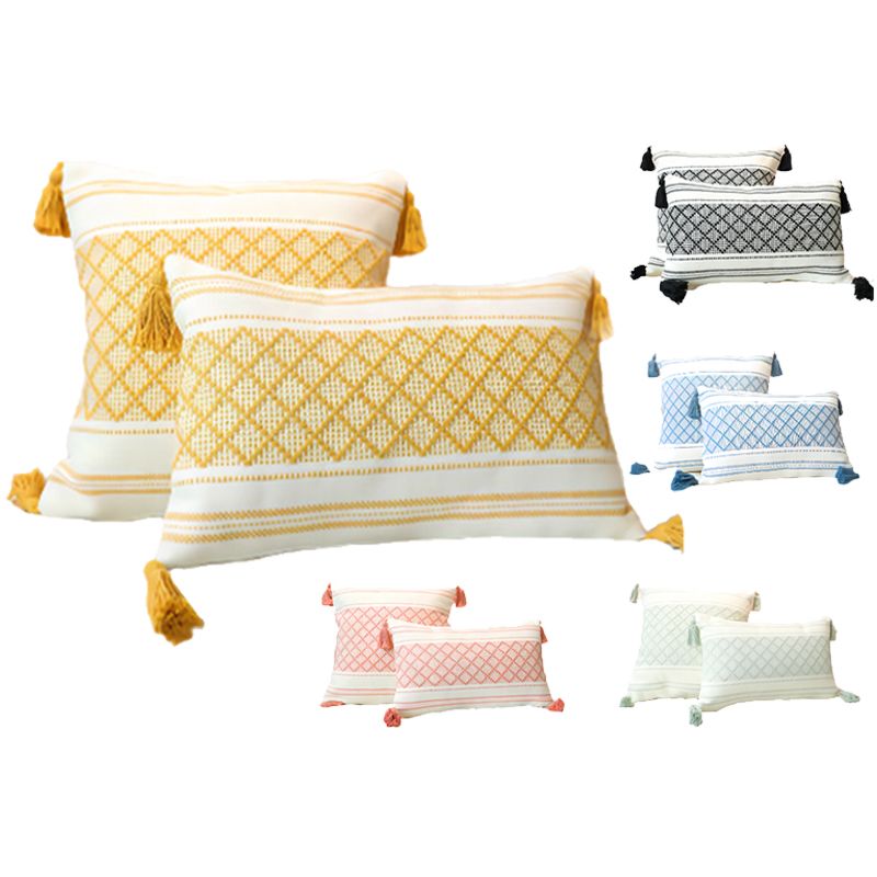 Top Yarn-Dyed Jacquard Cushion Cover Boho Tassel Decorative Pillow Geometric Pattern Cotton Cushion Cover