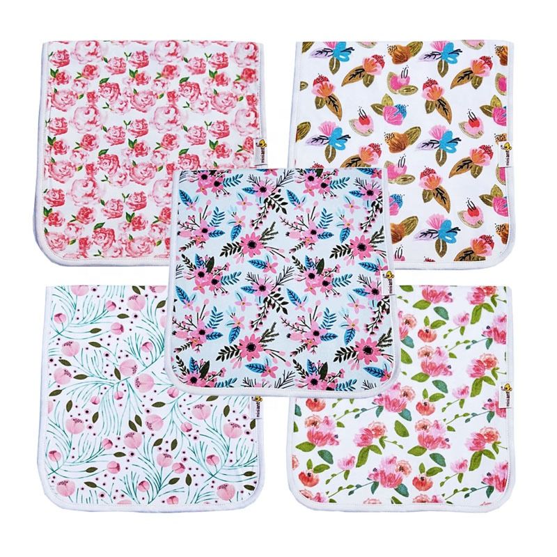 Triple Layer Waterproof Large 20 by 10 100 Organic Cotton Muslin Baby Burp Cloths 5 Pack