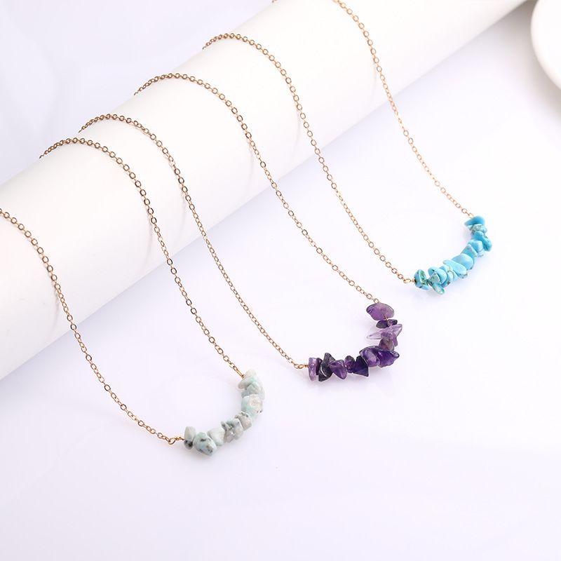 Turquoise Amethyst Natural Stone Necklace Irregular Natural Stone Necklace Clavicle Chain Jewelry